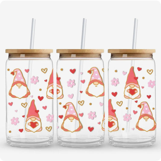 Pink Gnome Glass Can Cup – 16oz